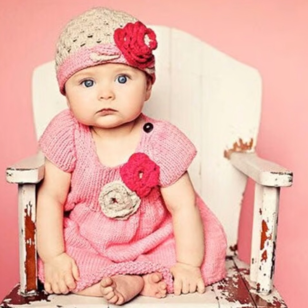 Ruffle Butts 12-18 Months Pink Knit Kids Dress with Floral Accents